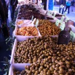 trays of olives at the Cours Saleya open air market in Nice