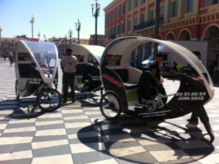 Pedicab bike taxis at Place Massena in Nice