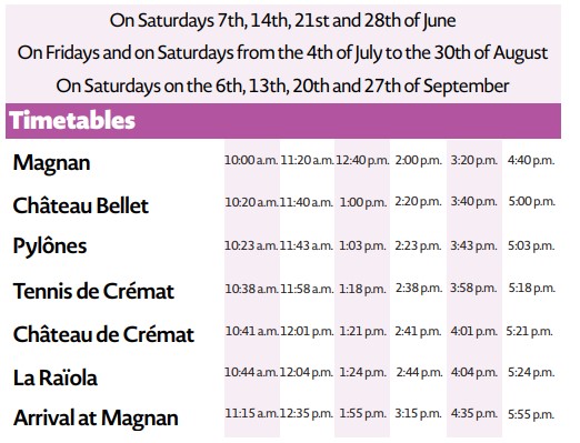 Bellet Winery Shuttle Timetable