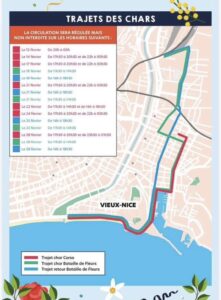 Map showing the route that the Carnaval floats take through town to arrive at the festivities